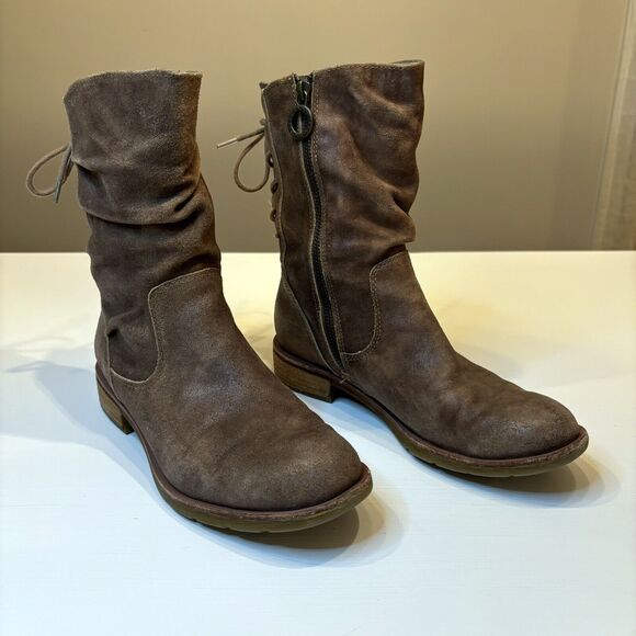 Sofft Women's Belmont Brown Leather Mid-Calf Slouch Side Zip Lace Up Booties 7 M - Picture 1 of 11